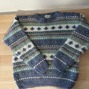 L.L. Bean Vintage Blue Patterned Sweater Wool